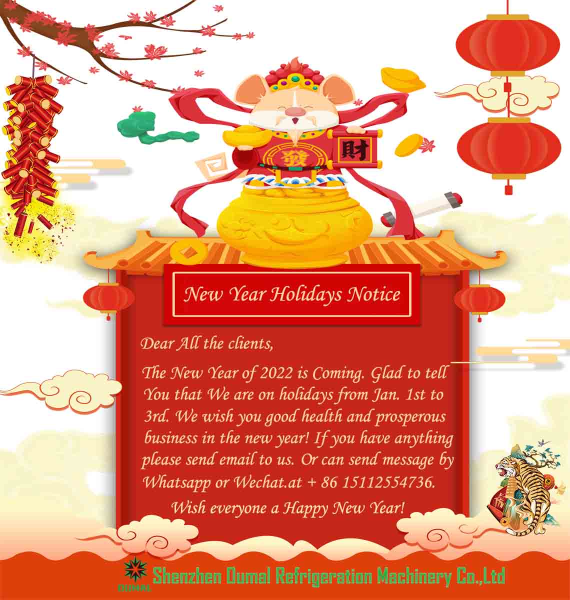 2022 New Year Holidays Notice