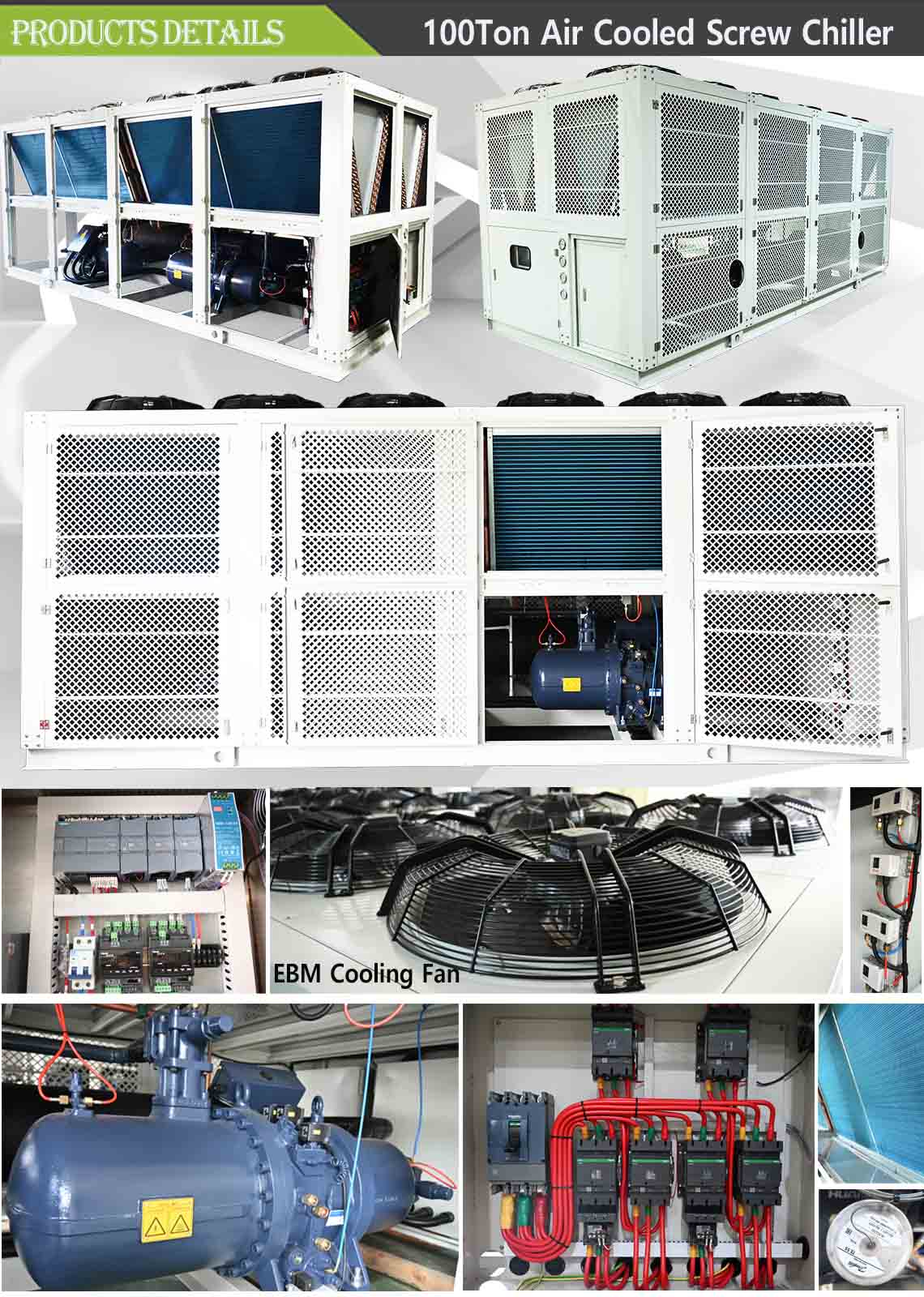 Details of 100 Ton air cooled chiller 